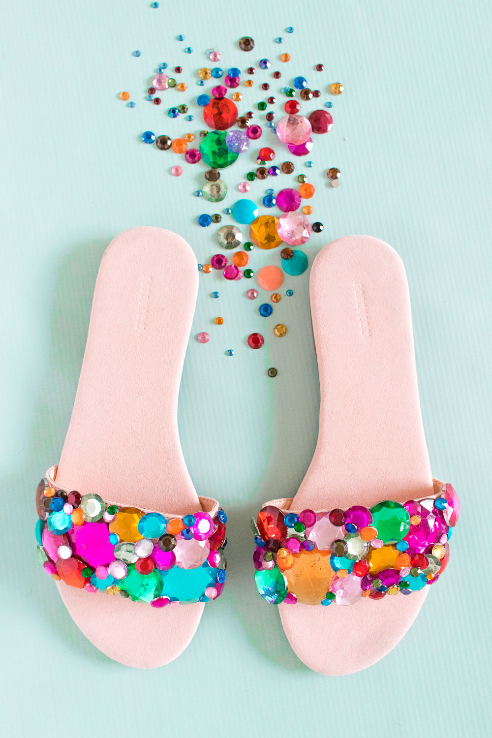 DIY Rhinestone Slider Sandals | Club Crafted