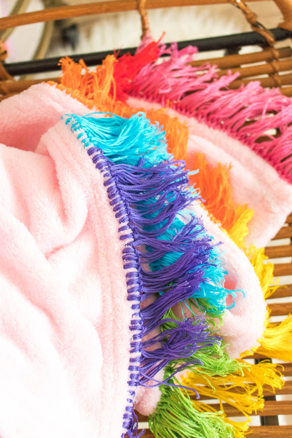 DIY Rainbow Fringe Blanket | Club Crafted
