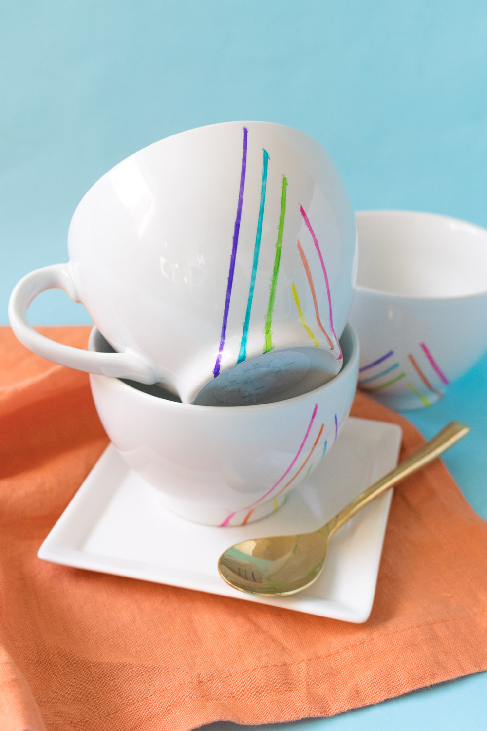 DIY Rainbow Striped Mugs | Club Crafted