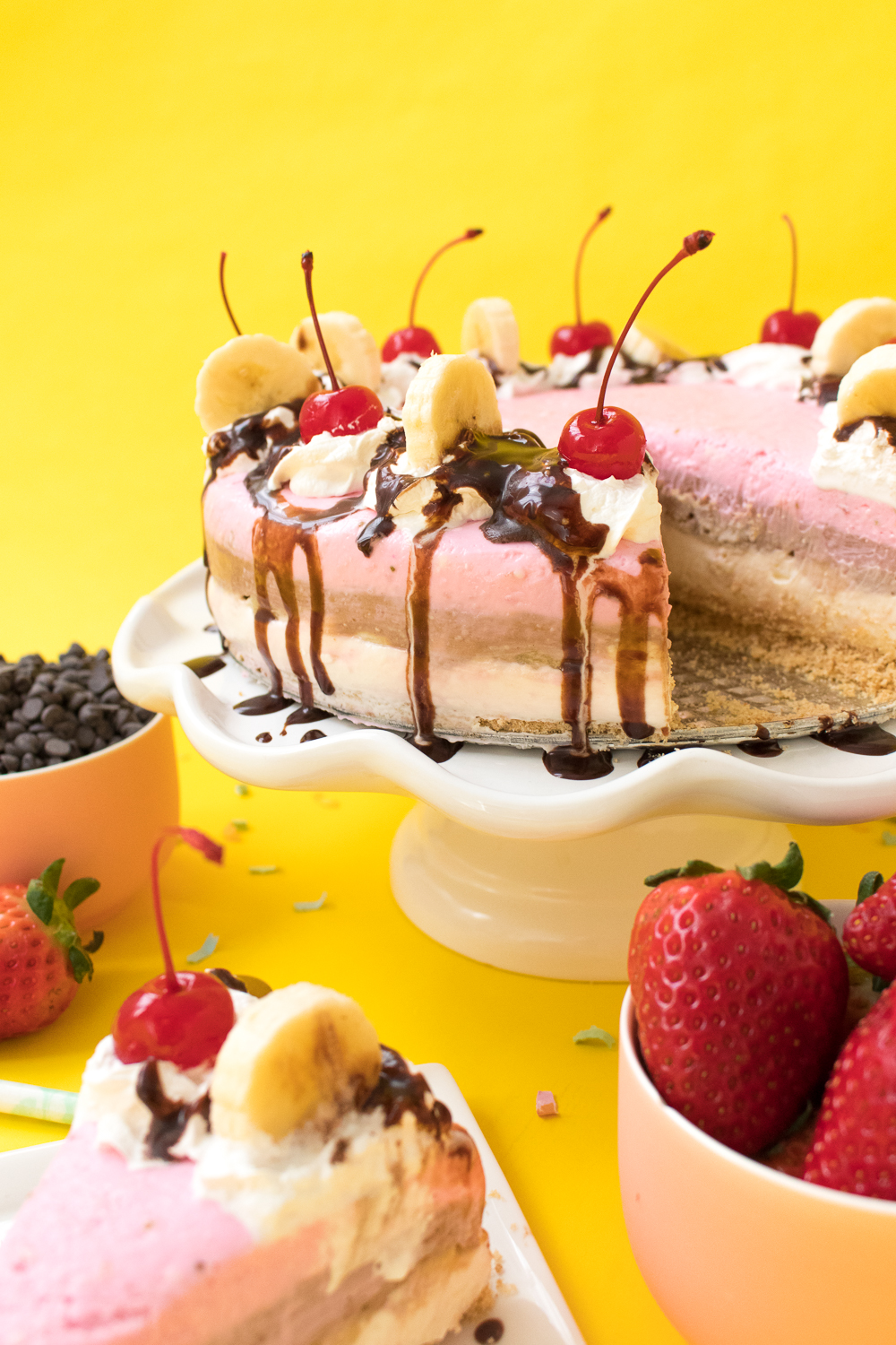 No-Bake Banana Split Cheesecake | Club Crafted