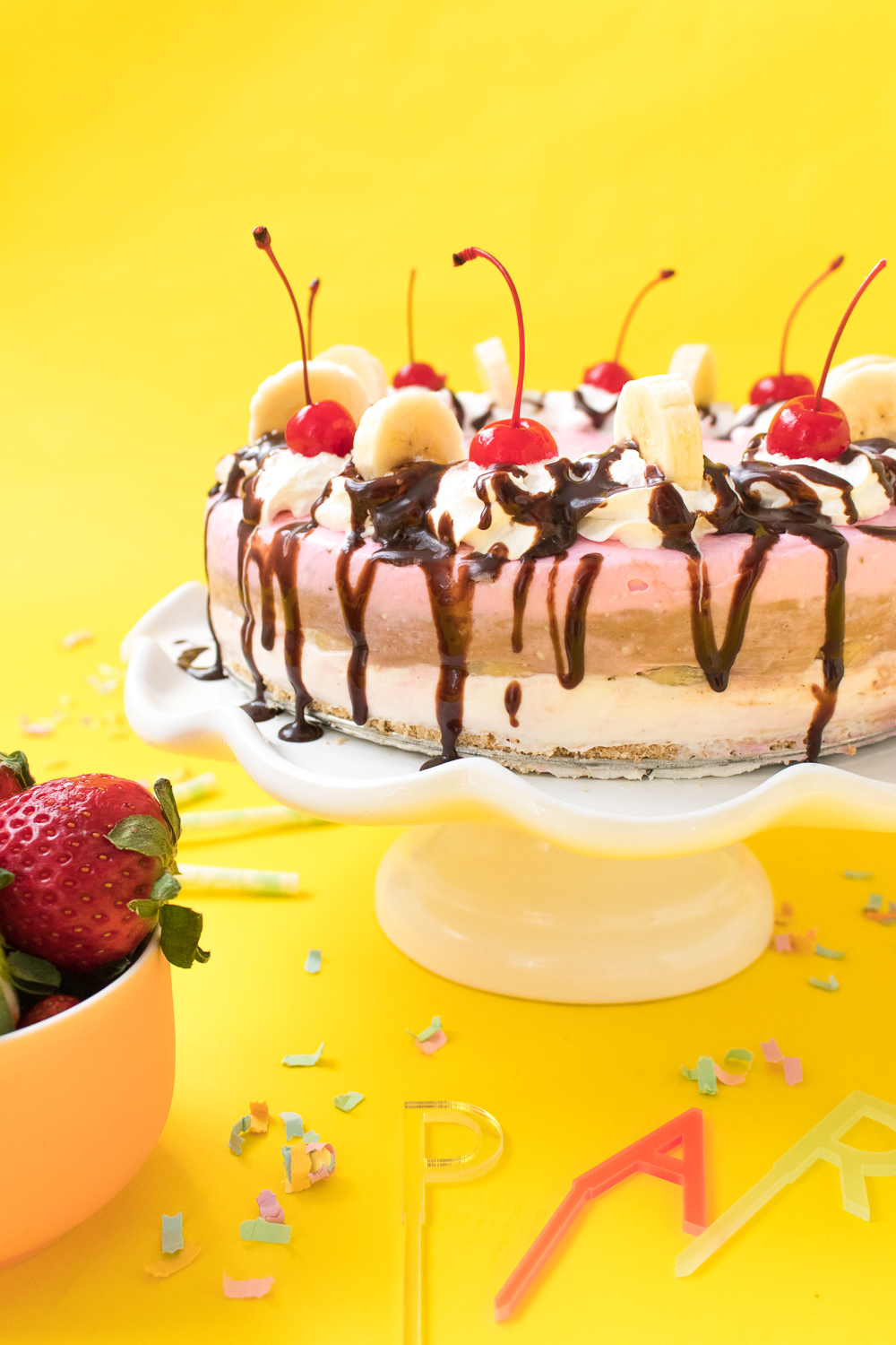 No-Bake Banana Split Cheesecake | Club Crafted