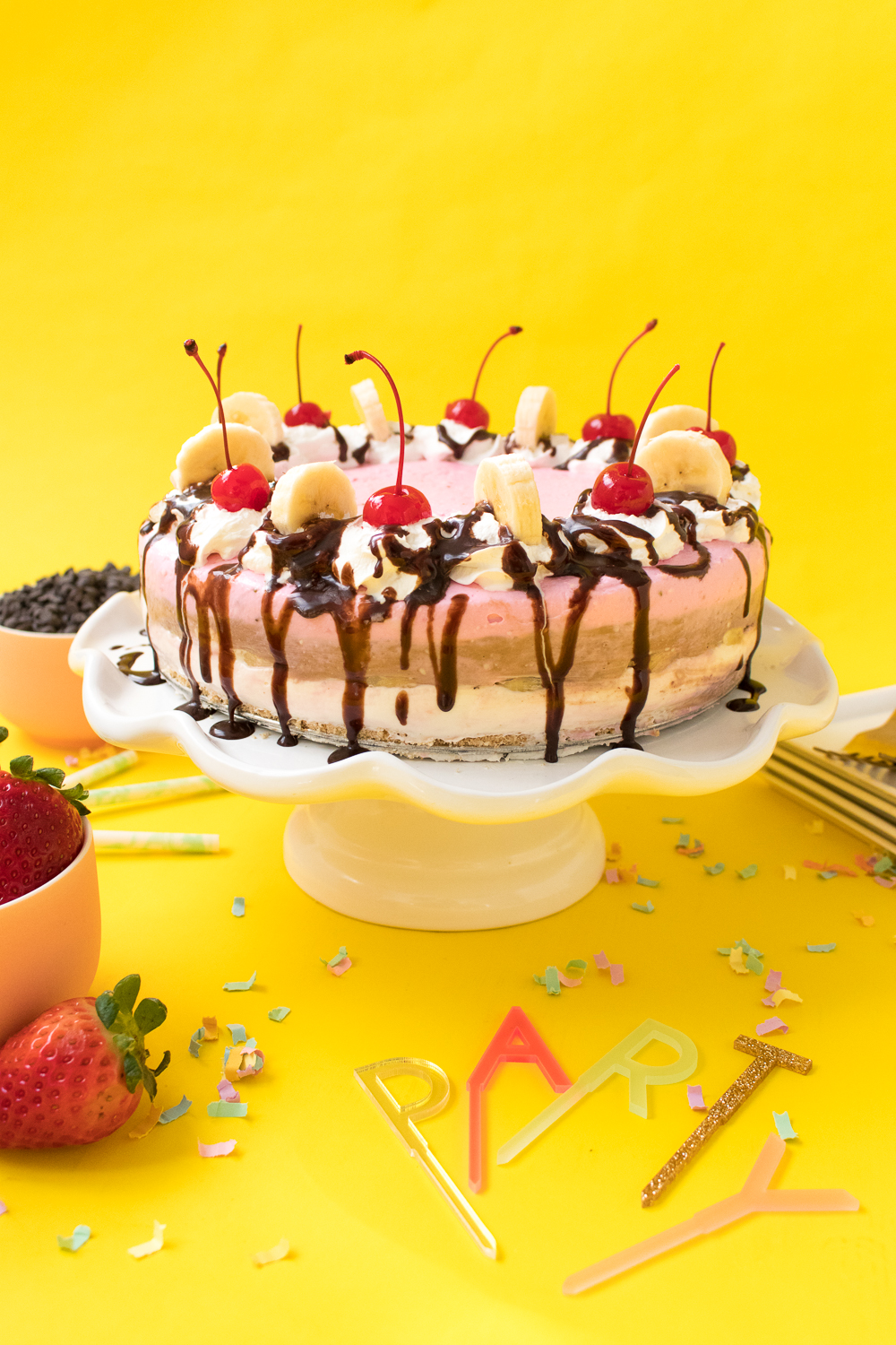 No-Bake Banana Split Cheesecake | Club Crafted
