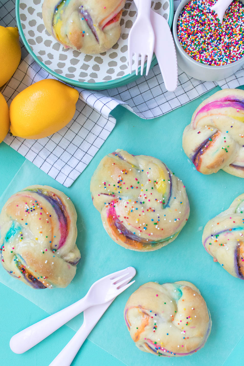 Lemon Cream Cheese Rainbow Sweet Rolls | Club Crafted