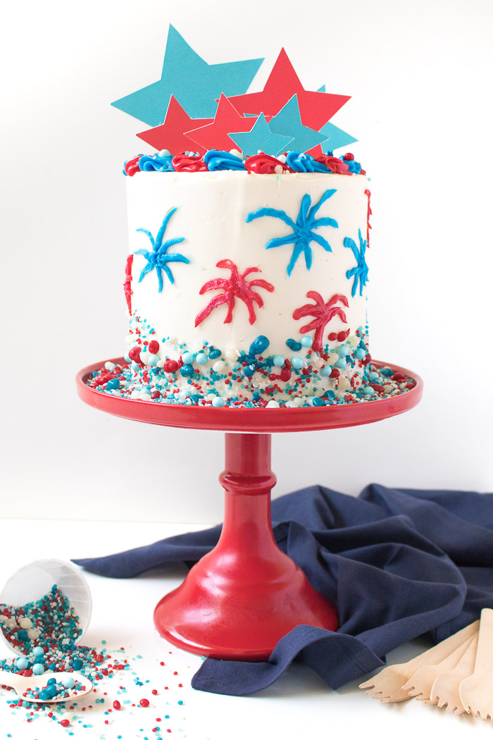 Red, White + Blue Firework Cake for 4th of July | Club Crafted