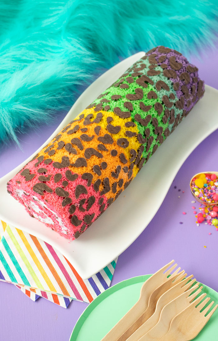 Lisa Frank-Inspired Rainbow Leopard Print Cake Roll | Club Crafted