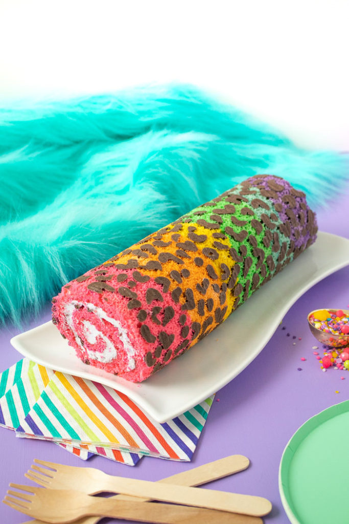 Lisa Frank-Inspired Rainbow Leopard Print Cake Roll | Club Crafted