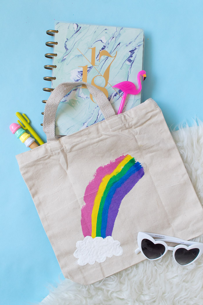 DIY Rainbow Paint Scraped Tote Bag | Club Crafted