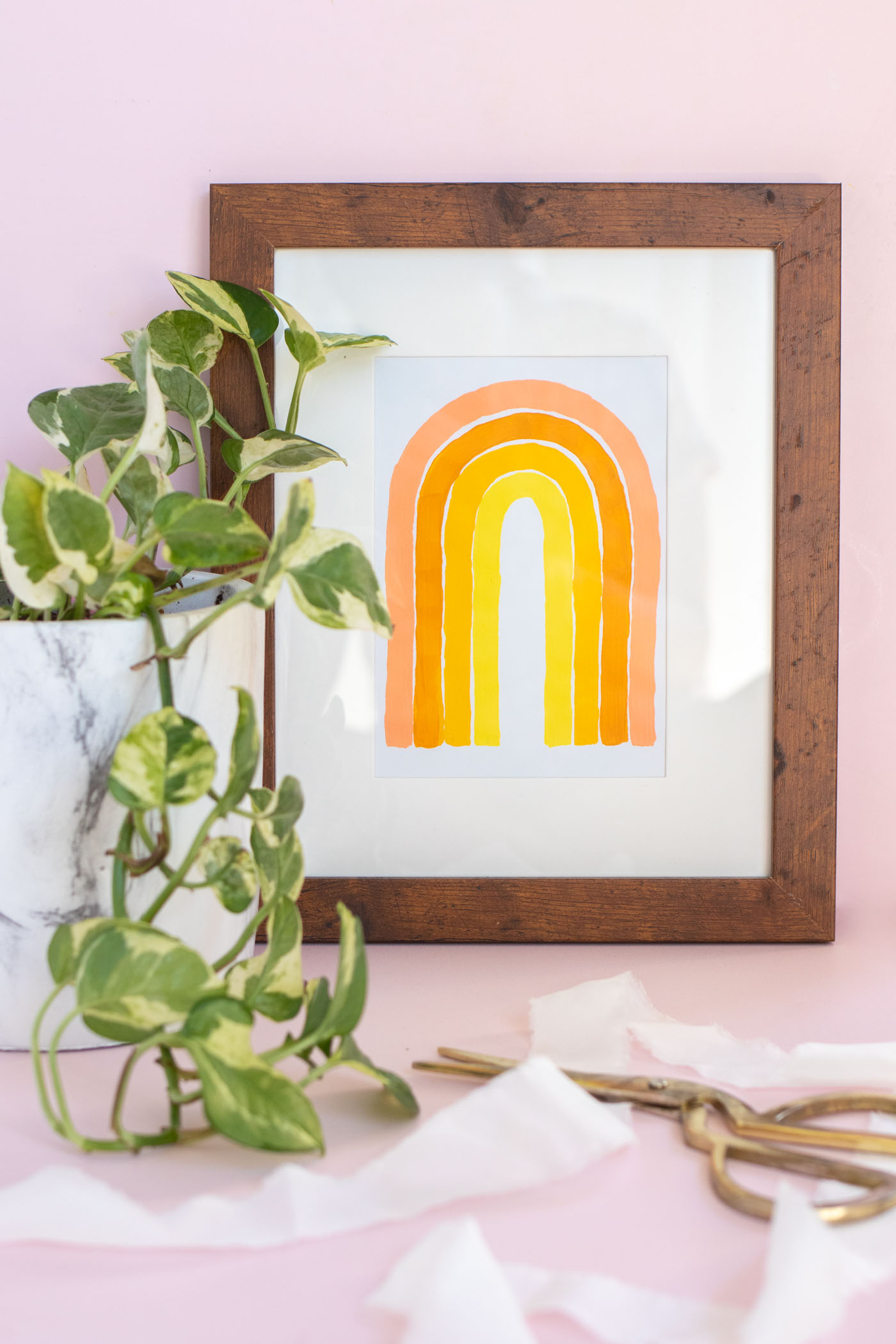 5-Minute Wall Art Idea! DIY Monochromatic Rainbow Art // Decorate with simple hand-painted monochromatic rainbows to make custom wall art in minutes! #wallart #homedecor #rainbows #papercrafts #cardstock #painting #monochromatic