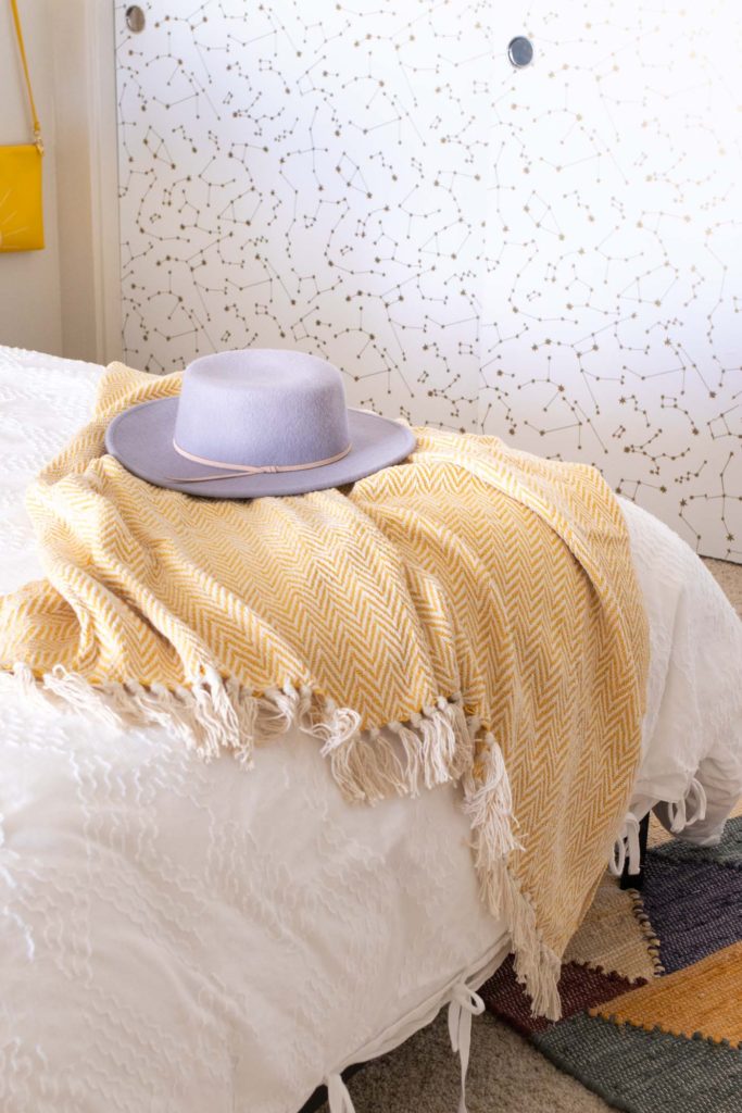 DIY Closet Door Makeover with Wallpaper + My Bedroom Refresh for Fall with Wayfair // How to use removable wallpaper for a rental-friendly closet door makeover that makes a statement! Plus, see how to update your bedroom for fall with small accents that make a big difference! #ad #homedecor #closetdoors #wallpaper #bedroom #falldecor #rentalfriendly #diydecor #roommakeover