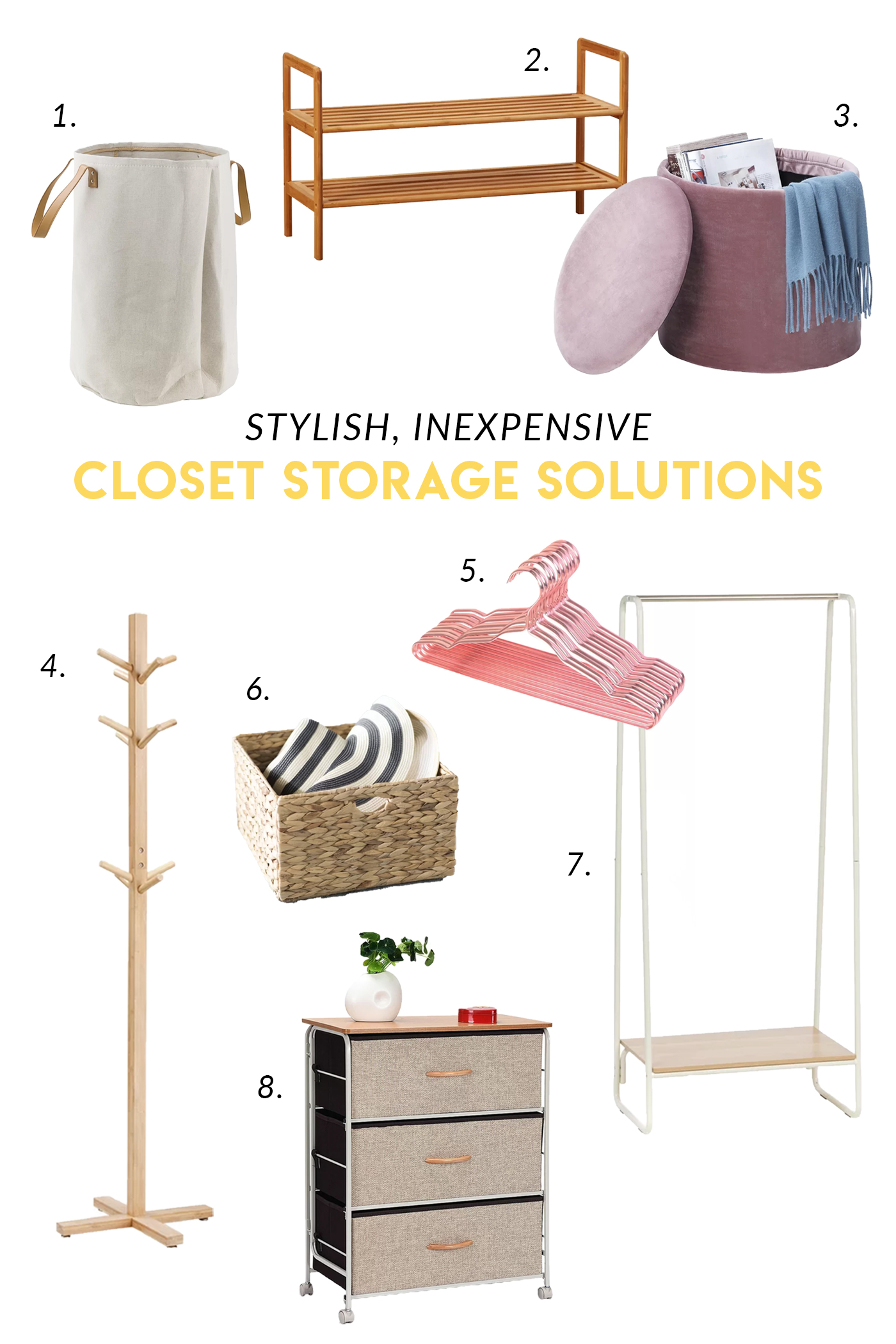 Stylish, Inexpensive Closet Storage Solutions / Shop these favorite inexpensive storage solutions from Wayfair for managing your messy closet! #shopping #closet #organization #homedecor #wishlist #wardrobestorage #minimalist