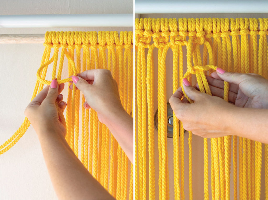 Colorful Macrame Wall Hanging for Beginners // Use simple macrame knots to make a colorful wall hanging with two-tone fringe that's perfect for customizing! #macrame #homedecor #diydecor #wallart #wallhanging #fringe