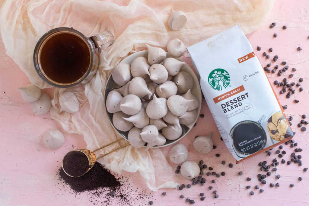Easy Mocha Meringues // Make easy coffee-flavored meringues with Starbucks Dessert Blend ground coffee from Pavilions! #ad These homemade meringues are flavored with chocolate and fresh ground coffee for a perfect balance of flavors that compliment your morning cup of coffee perfectly! #coffee #meringue #chocolate #easyrecipes #easydessert #5ingredientrecipes #coffeelovers #coffeeaddict