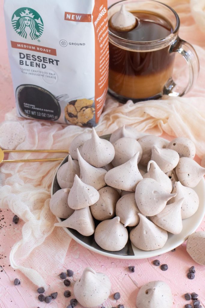 Easy Mocha Meringues // Make easy coffee-flavored meringues with Starbucks Dessert Blend ground coffee from Pavilions! #ad These homemade meringues are flavored with chocolate and fresh ground coffee for a perfect balance of flavors that compliment your morning cup of coffee perfectly! #coffee #meringue #chocolate #easyrecipes #easydessert #5ingredientrecipes #coffeelovers #coffeeaddict