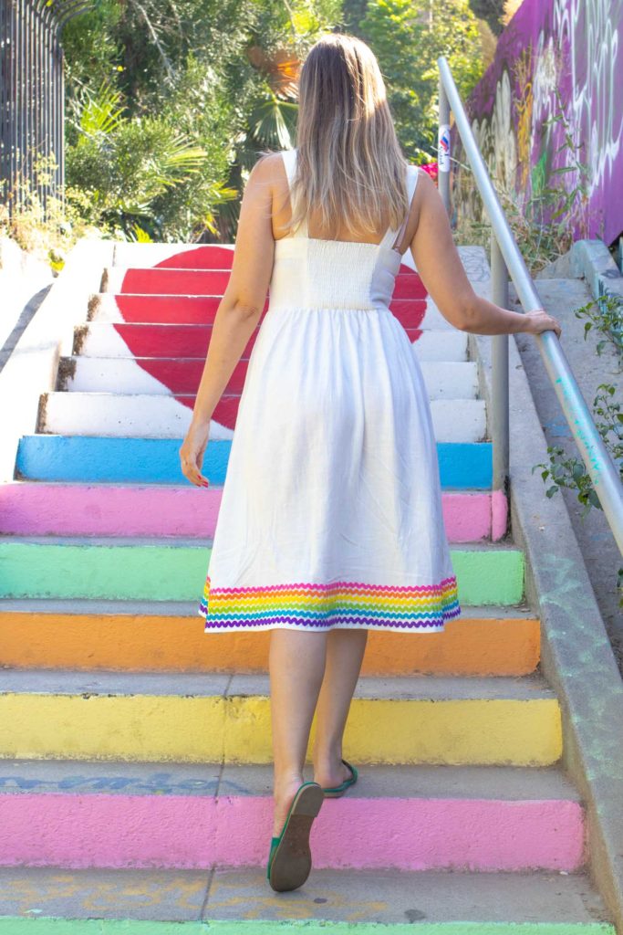 DIY Rainbow RickRack Dress // How to Sew RickRack // Learn the easy way to sew rick rack with this sewing tutorial to update a dress for summer with cute rainbow trim! #sewing #womensfashion #rickrack #howtosew #rainbow #fabricprojects #diyideas