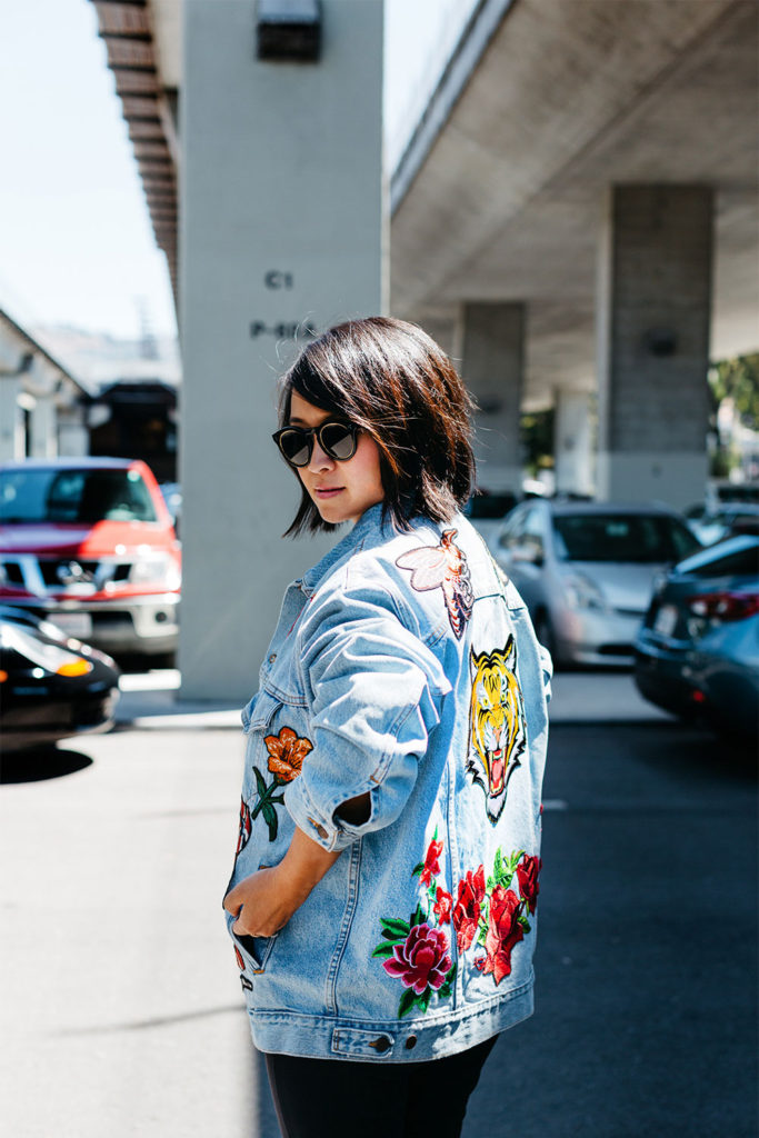 Floral Blue Denim Jacket.fringe and Patch Denim Jacket 