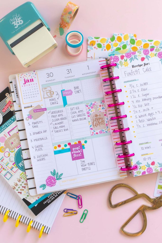 Planning with the New Miss Hostess Happy Planner // #ad See how to start planning for 2020 in the new Miss Hostess Happy Planner at @joann! Use stickers, folders, dry erase pages and recipe cards for event planning and entertaining prep in your planner! #handmadewithjoann #happyplanner #plannerinspiration #plannerideas #planning #entertaining #papercrafts