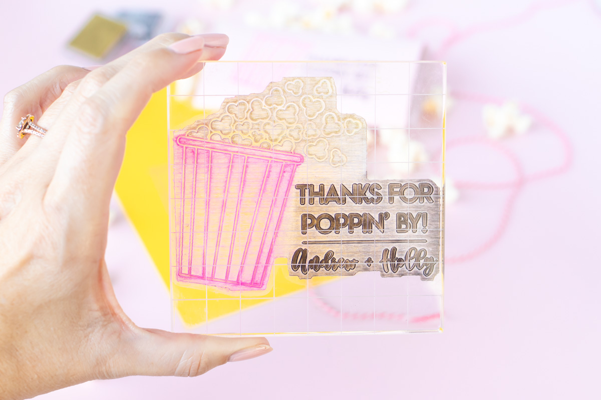 DIY Stamped Popcorn Favors for Weddings | Make your own DIY wedding favors with microwave popcorn! These cute "thanks for POPPING by" popcorn wedding favors use a custom stamp from RubberStamps.com to make a favor guests can easily enjoy at home! #ad #weddingdiy #weddingfavor #partyfavor #stamping #popcorn #papercrafts #diyparty #handmadewedding #colorfulwedding