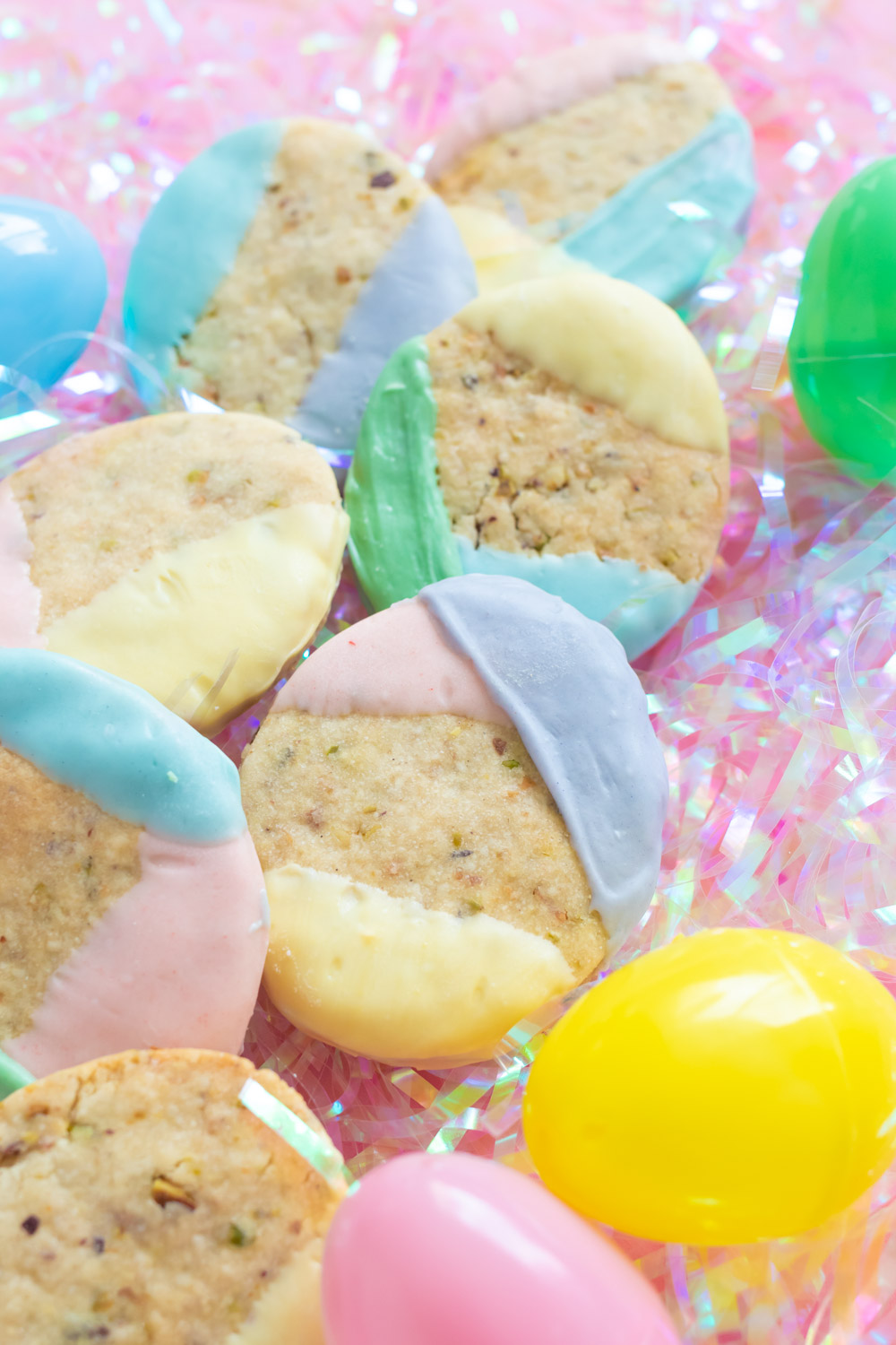 closeup of cookies decorated with color blocks