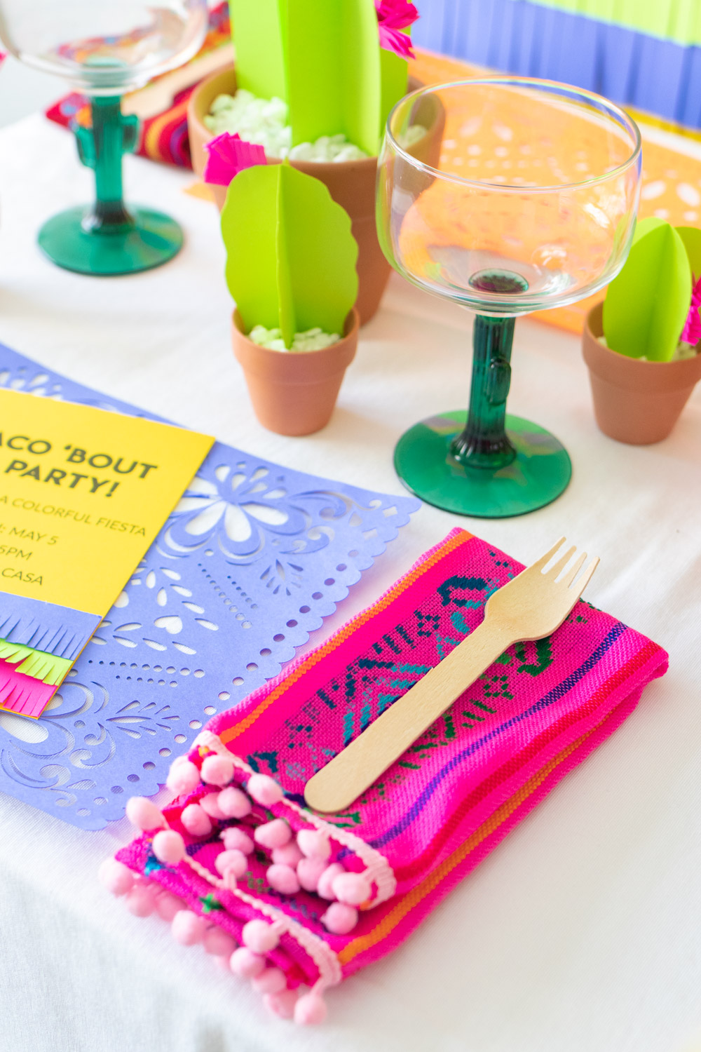 pink Mexican patterned napkins with paper fiesta decor
