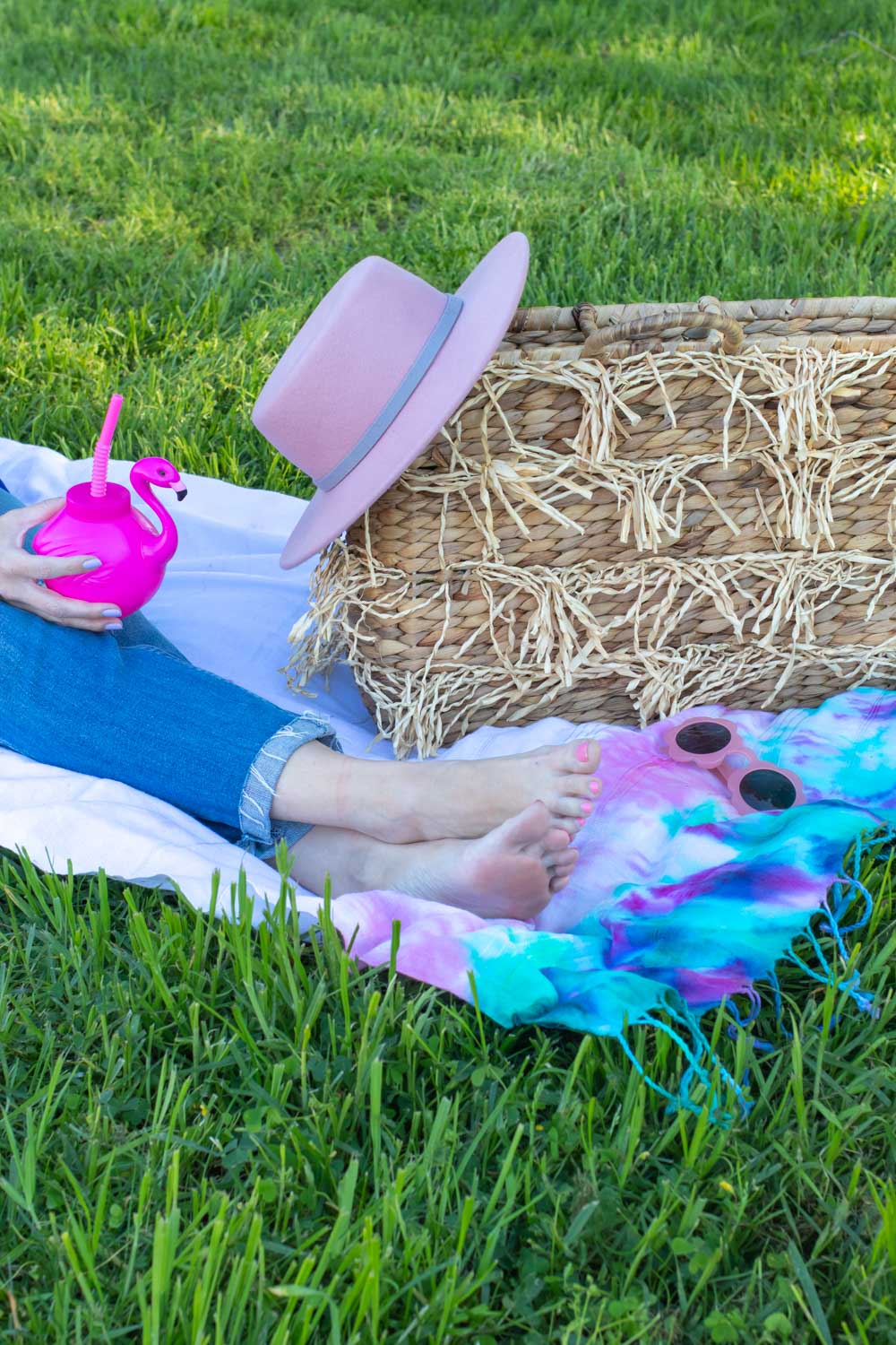 side view of picnic blanket on grass