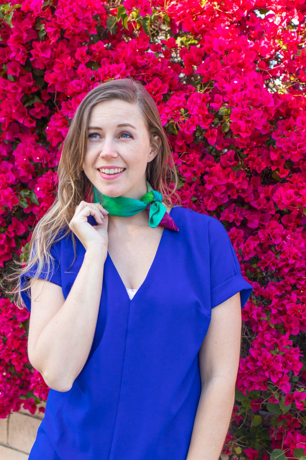 woman wearing handkerchief around neck