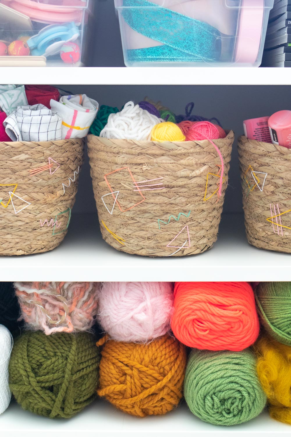 easy basket update with embroidery detail filled with yarn