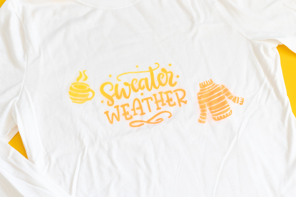 "sweater weather" spray paint stenciled t-shirt
