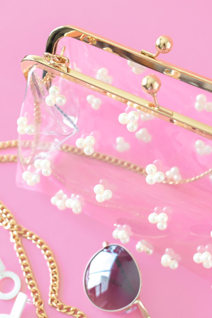 closeup of diy pearl purse clasp