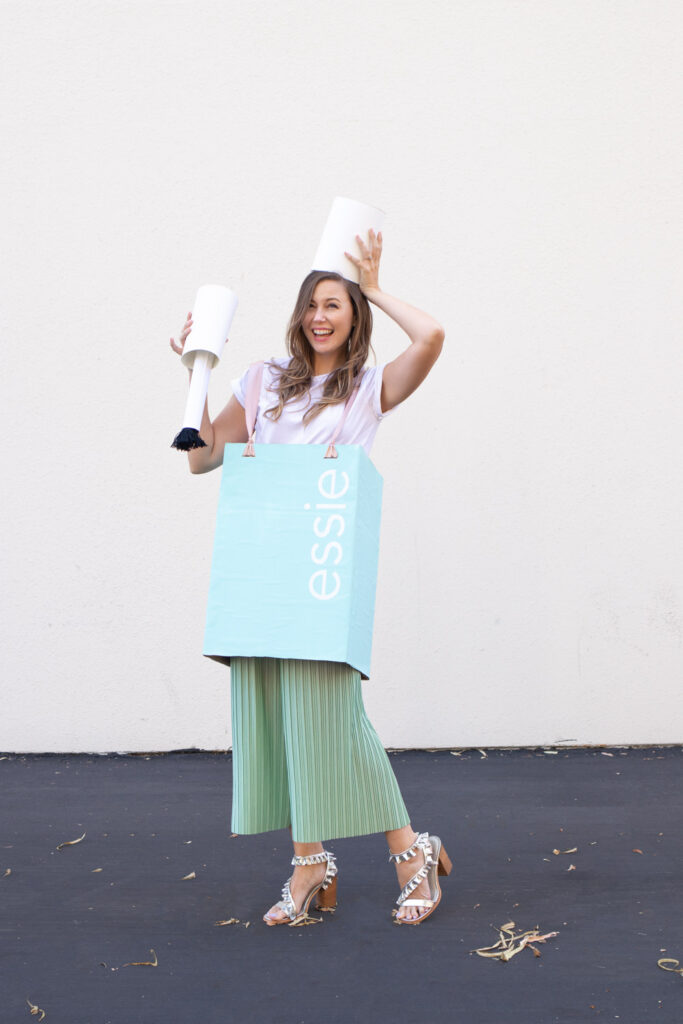woman wearing homemade nail polish costume