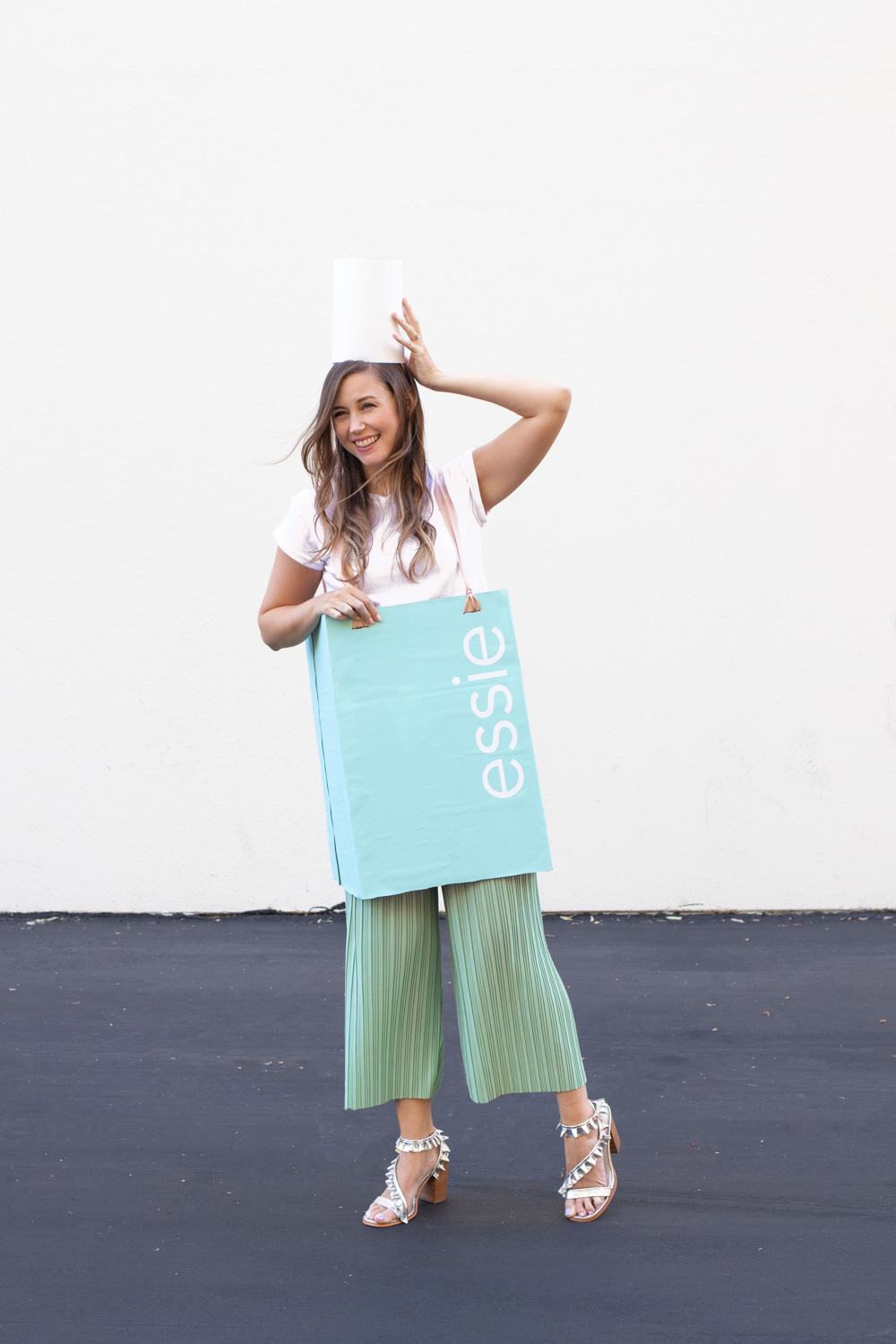 woman wearing DIY nail polish costume