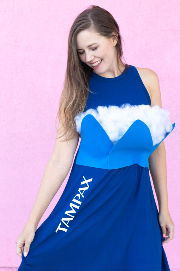 woman wearing Tampax costume with logo