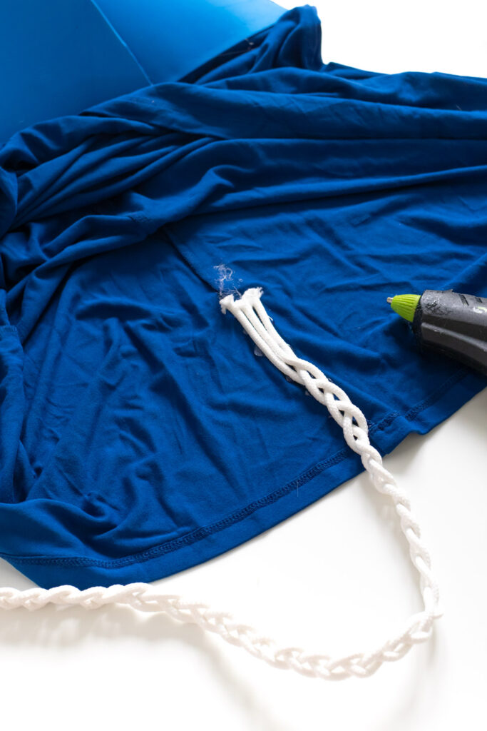 gluing LeakGuard Braid "tail" to Tampax costume