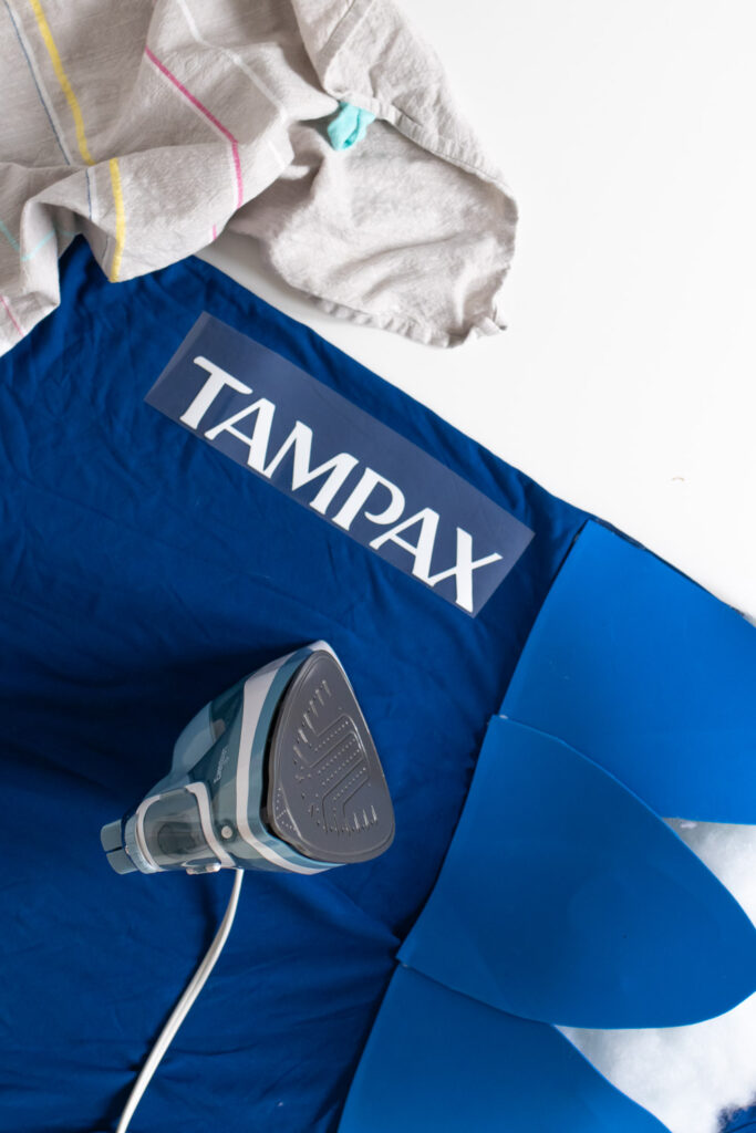 ironing Tampax logo onto tampon costume