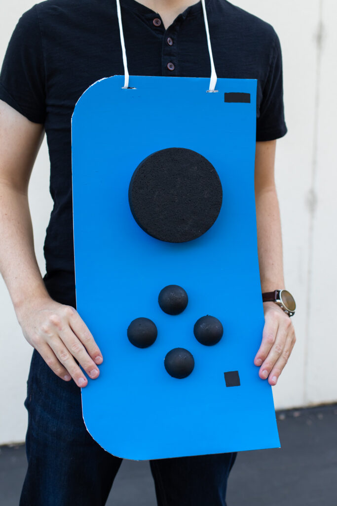 closeup of blue Nintendo Switch costume controller