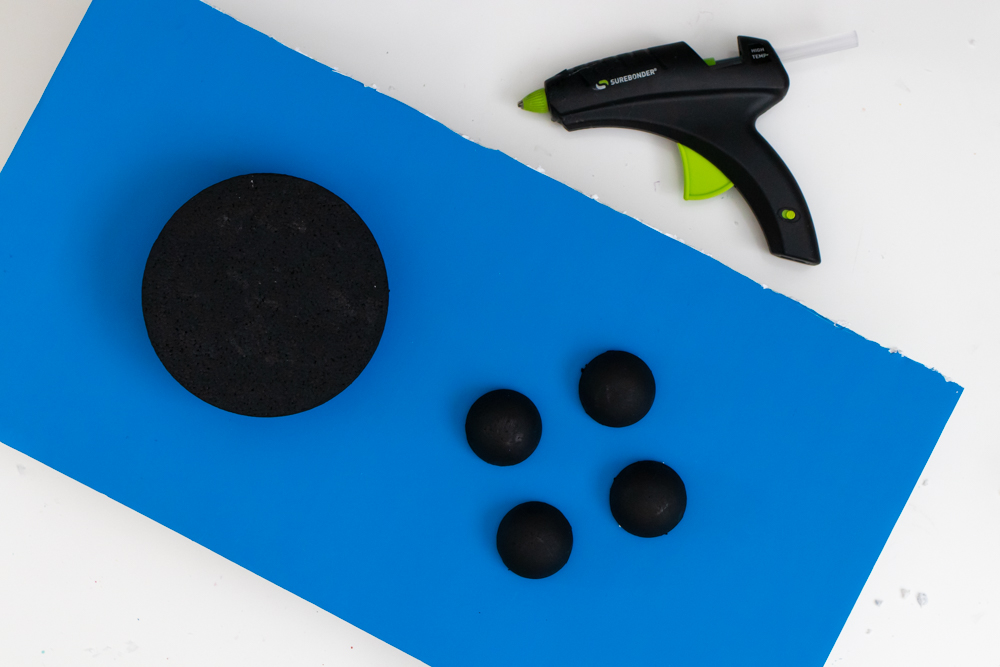 gluing buttons to video game costume base