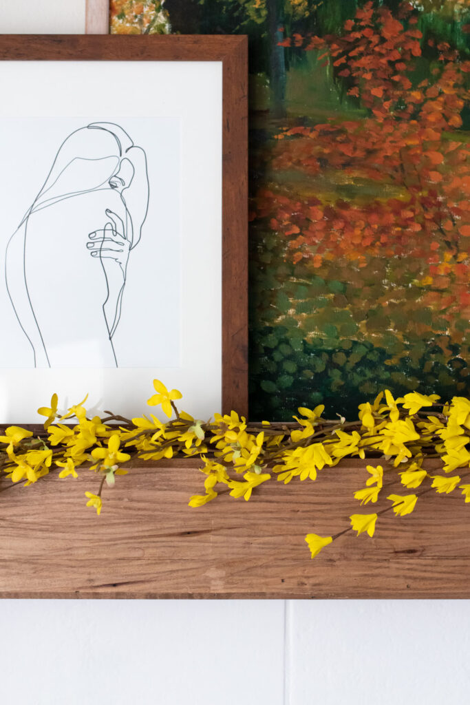 closeup of flower garland on mantel