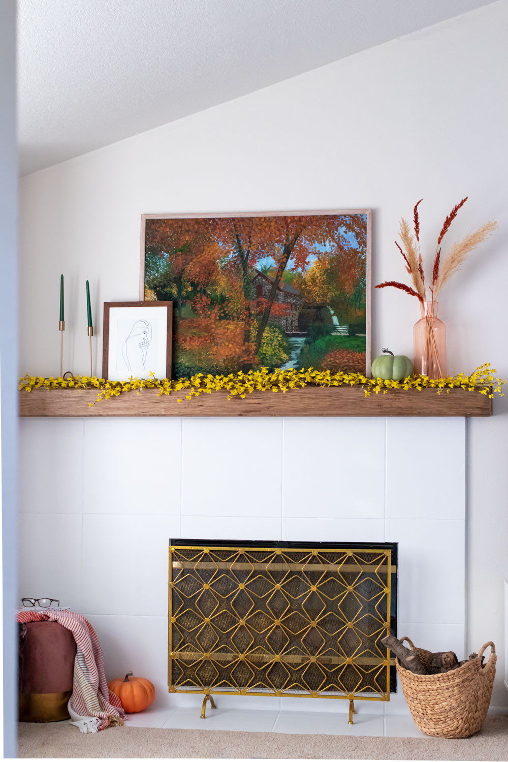 final reveal and result of how to paint a tile fireplace