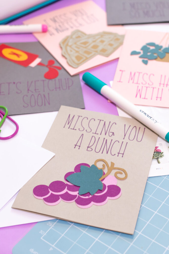 closeup of cut-out on "I miss you" cards