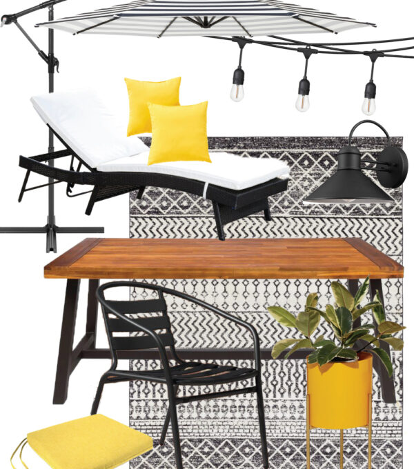 mood board of vintage-inspired outdoor decor inspiration for fall
