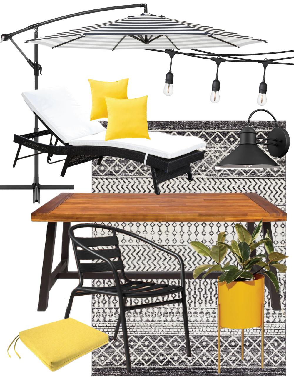 mood board of vintage-inspired outdoor decor inspiration for fall