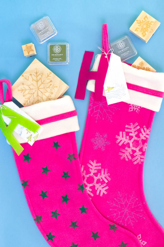 easy stamped stockings with stamps trailing out