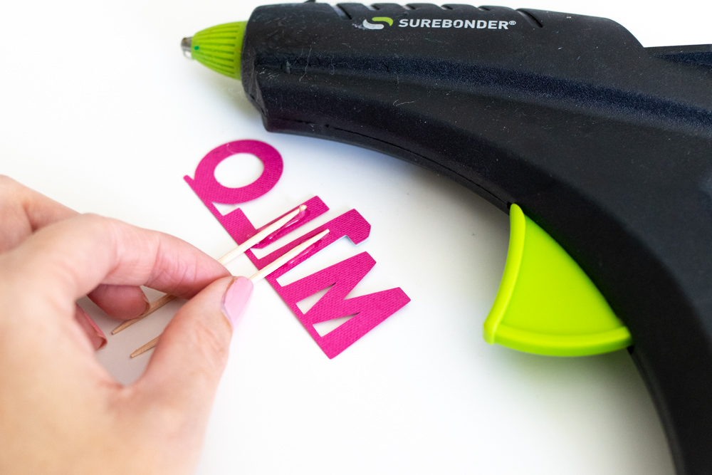 gluing toothpicks to cardstock cake topper