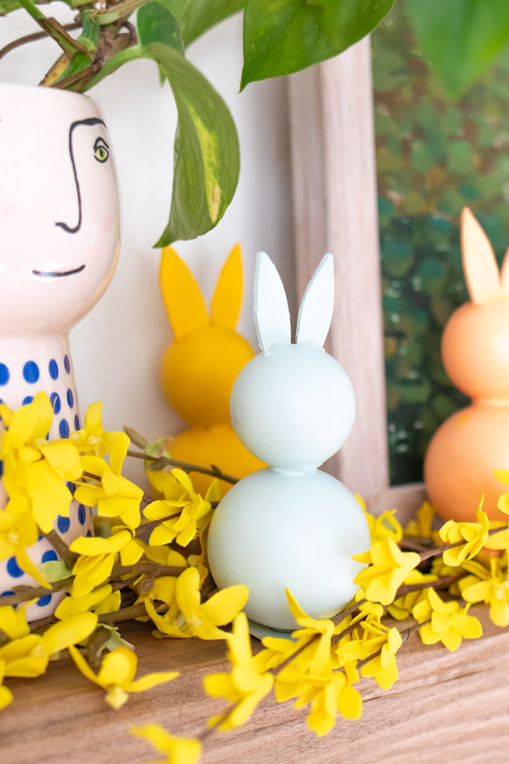 side view of pastel modern easter bunny