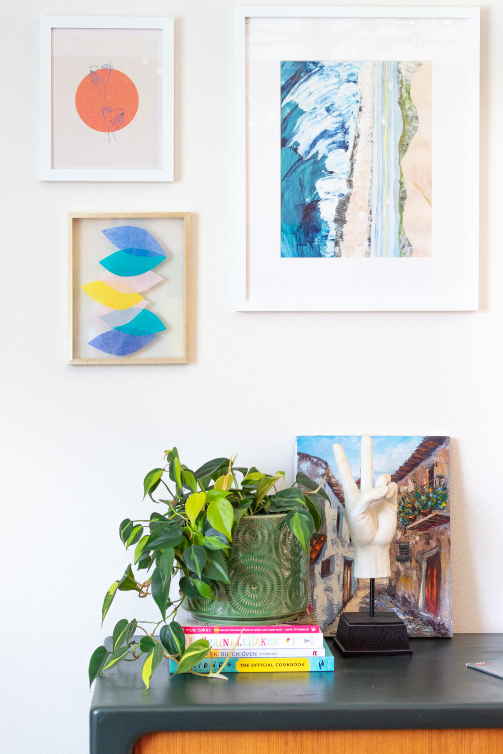 gallery wall with tissue paper wall art