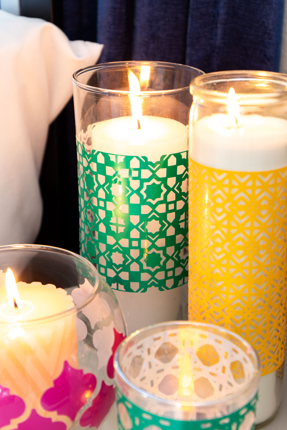 closeup of vinyl pattern on boho candleholder
