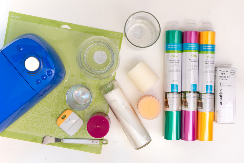 supplies for updating candleholders with cricut vinyl