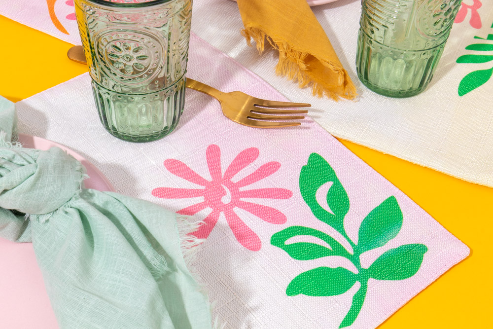 closeup of modern designs on dip-dyed floral placements